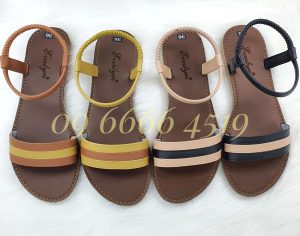 Sandal xẹp đế bằng quai ngang phối màu TKS81